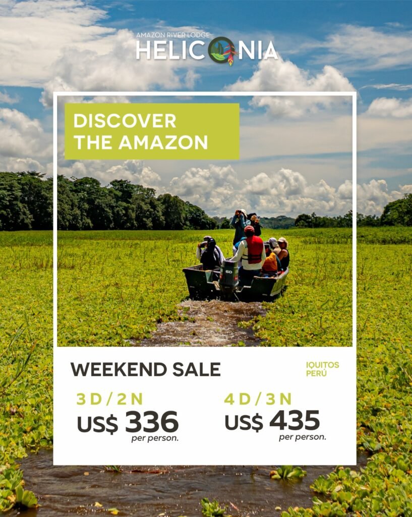 Take advantage of this unmissable promotion and come to Heliconia Amazon River Lodge and enjoy some unforgettable days on the banks of the Amazon River.