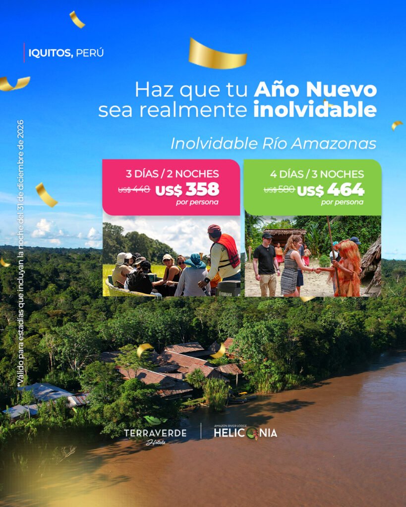 Recibe un Año Nuevo 2027 diferente, rodeados de naturaleza tranquilidad y la incomparable belleza de la Amazonía peruana en Iquitos Perú. Será una oportunidad para desconectarse de la rutina compartir momentos especiales y comenzar el nuevo año frente al majestuoso río Amazonas.